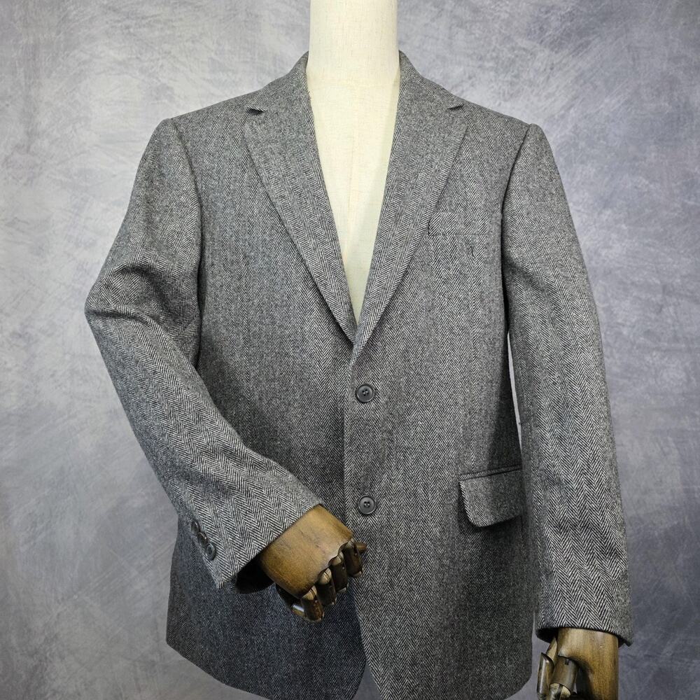 Gianfranco Ruffini Blazer Mens 42R Gray Herringbone Camel Hair Blend Italy Made
